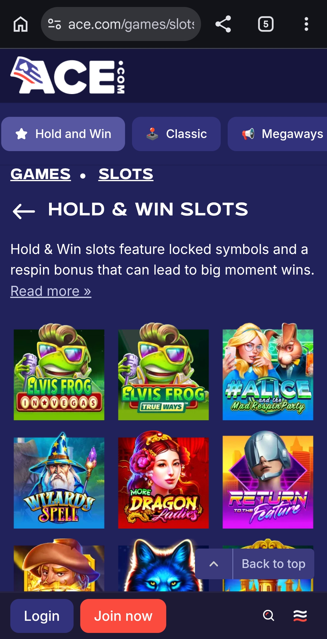ACE.com Hold and Win Games