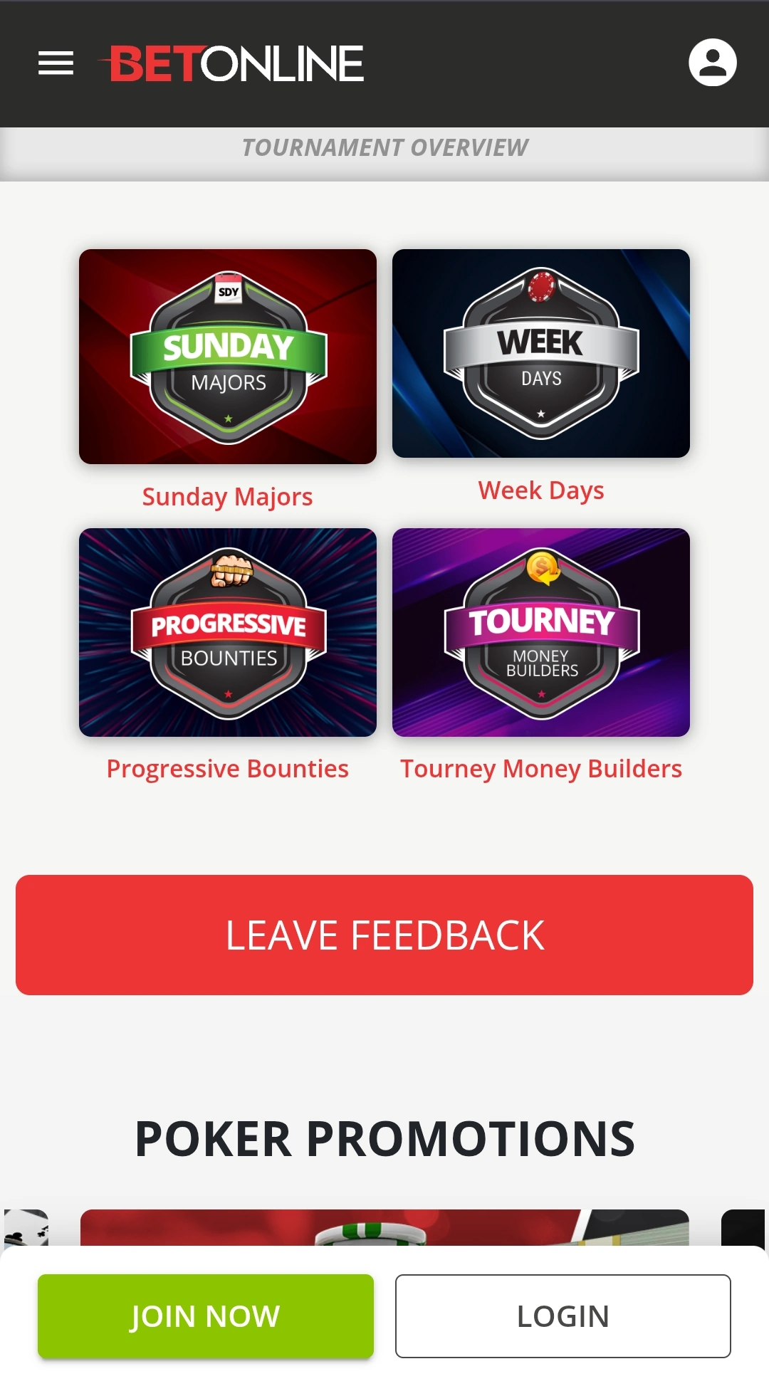 BetOnline Poker Lobby with Cash Games and Tournaments