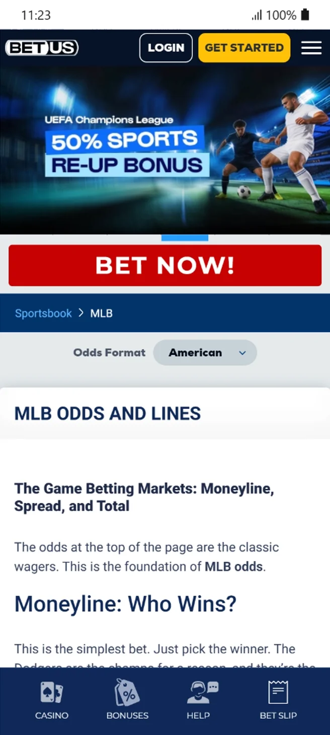 BetUS MLB Baseball Odds