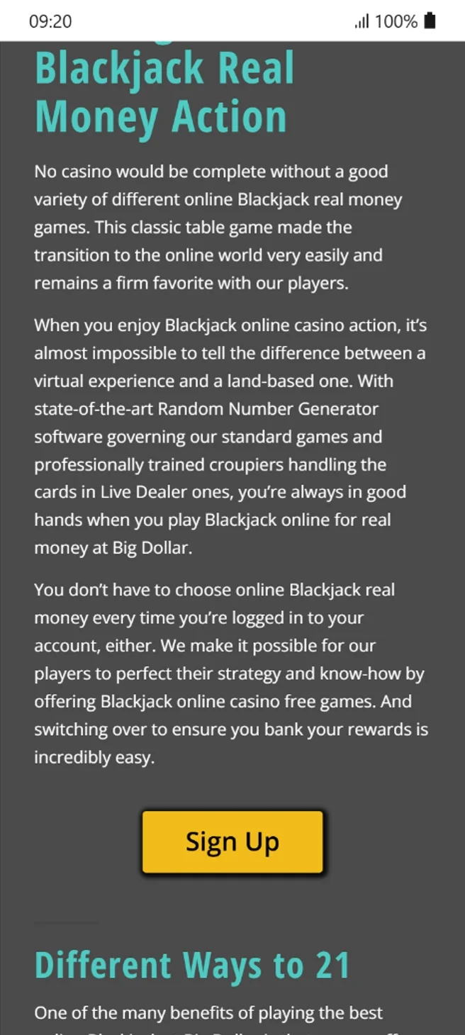 Blackjack variants at Big Dollar