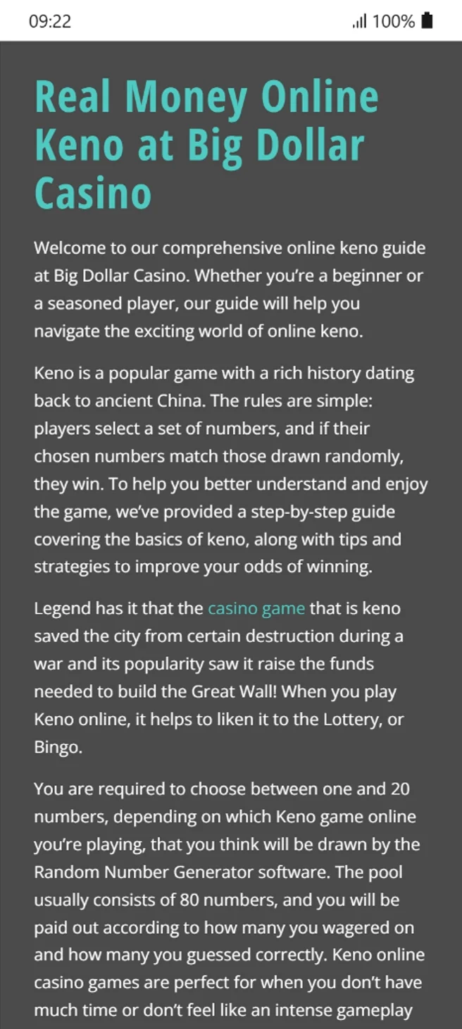 Keno and Specialty games