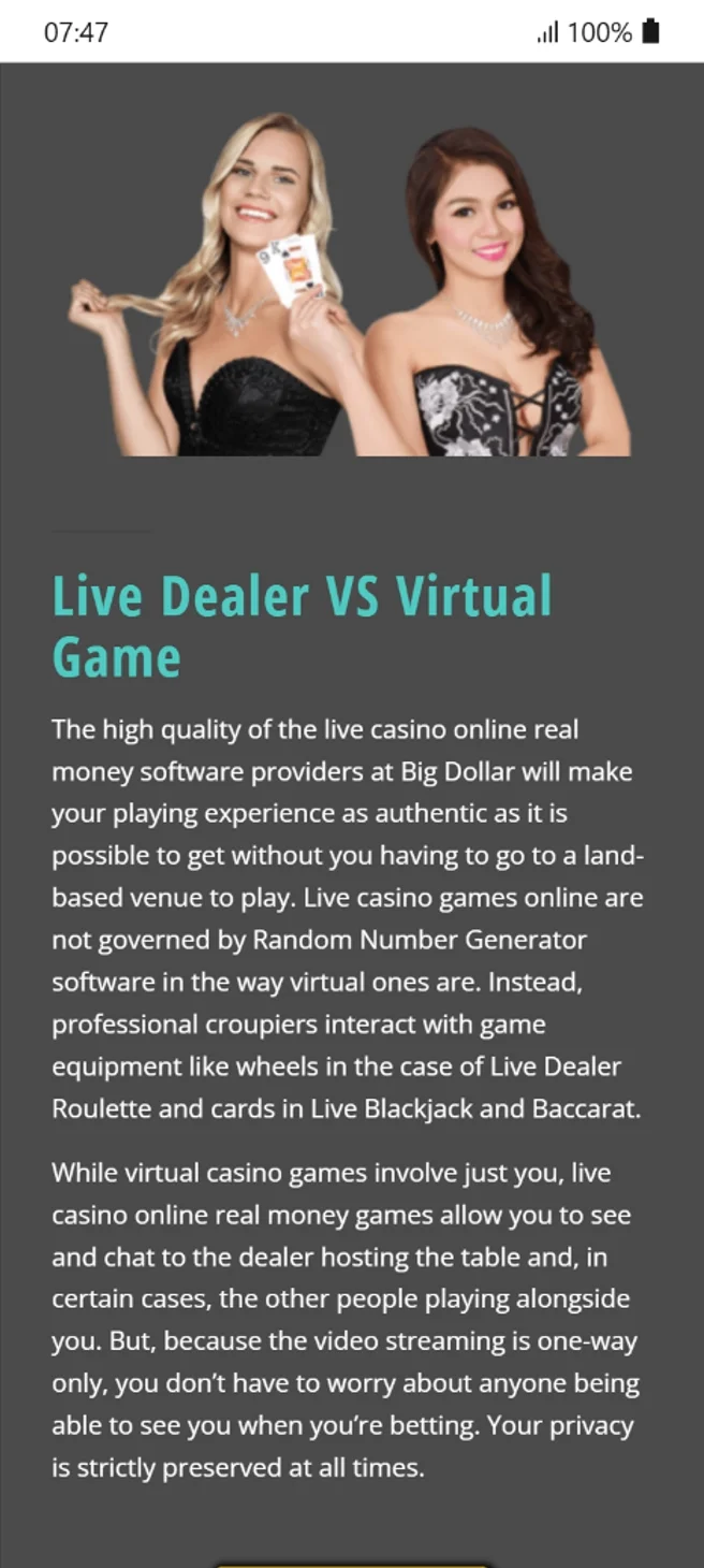 Big Dollar Live Dealer tables