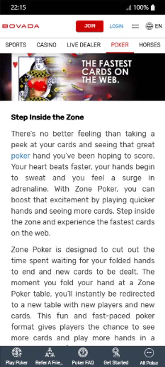 Bovada Zone Poker fast-fold tables