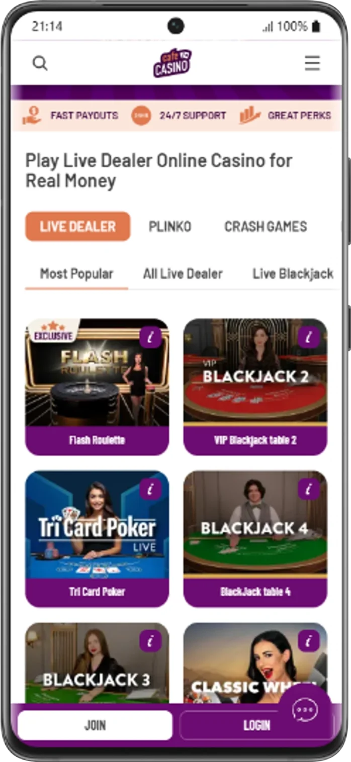 Cafe Casino Live Dealer Tables