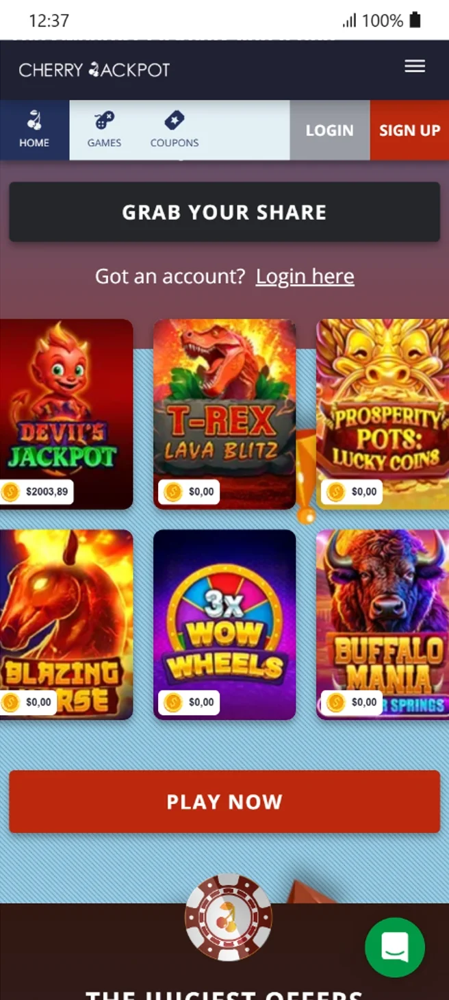 Cherry Jackpot Mobile Interface