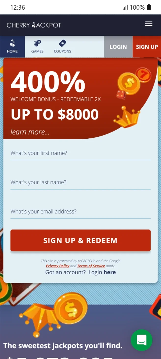 Cherry Jackpot 400% Welcome Bonus