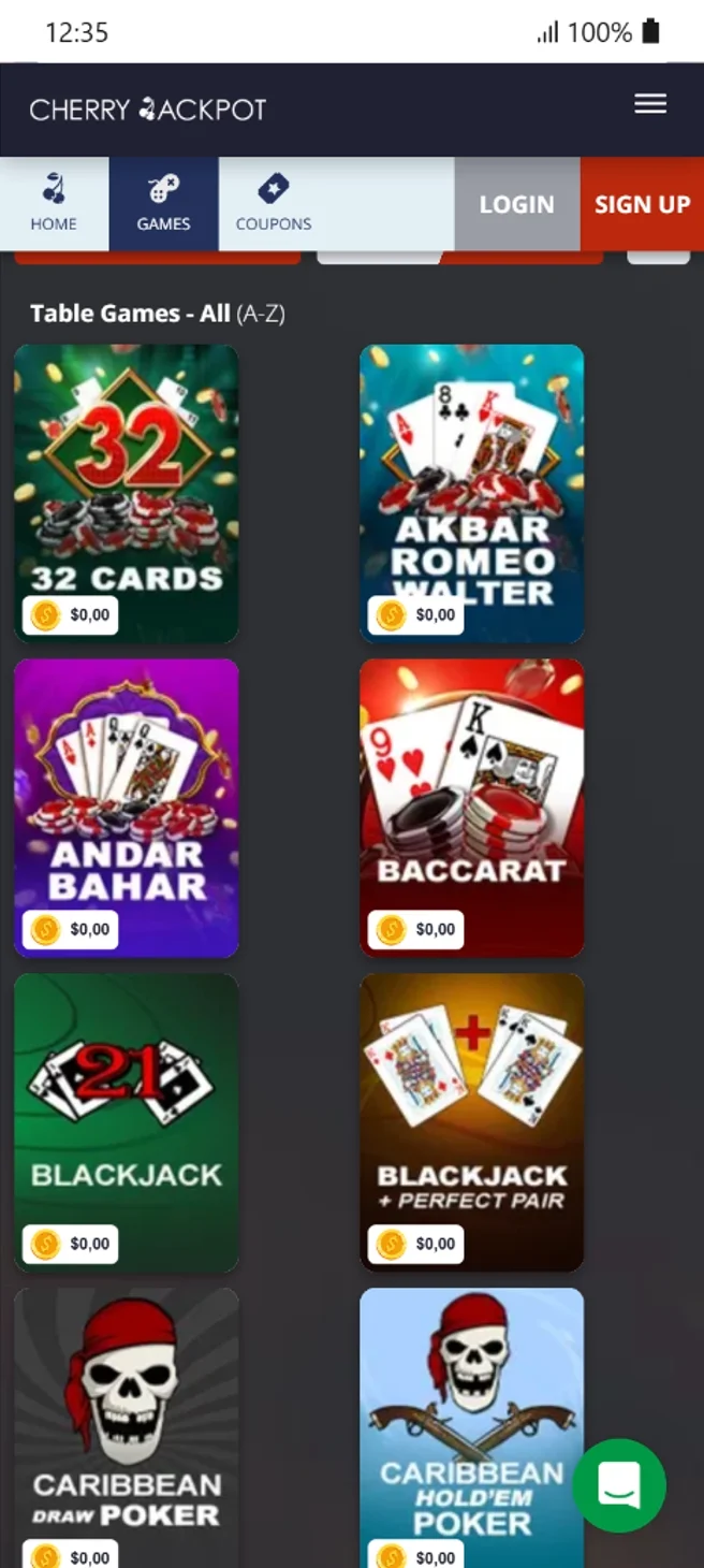 Cherry Jackpot Table Games