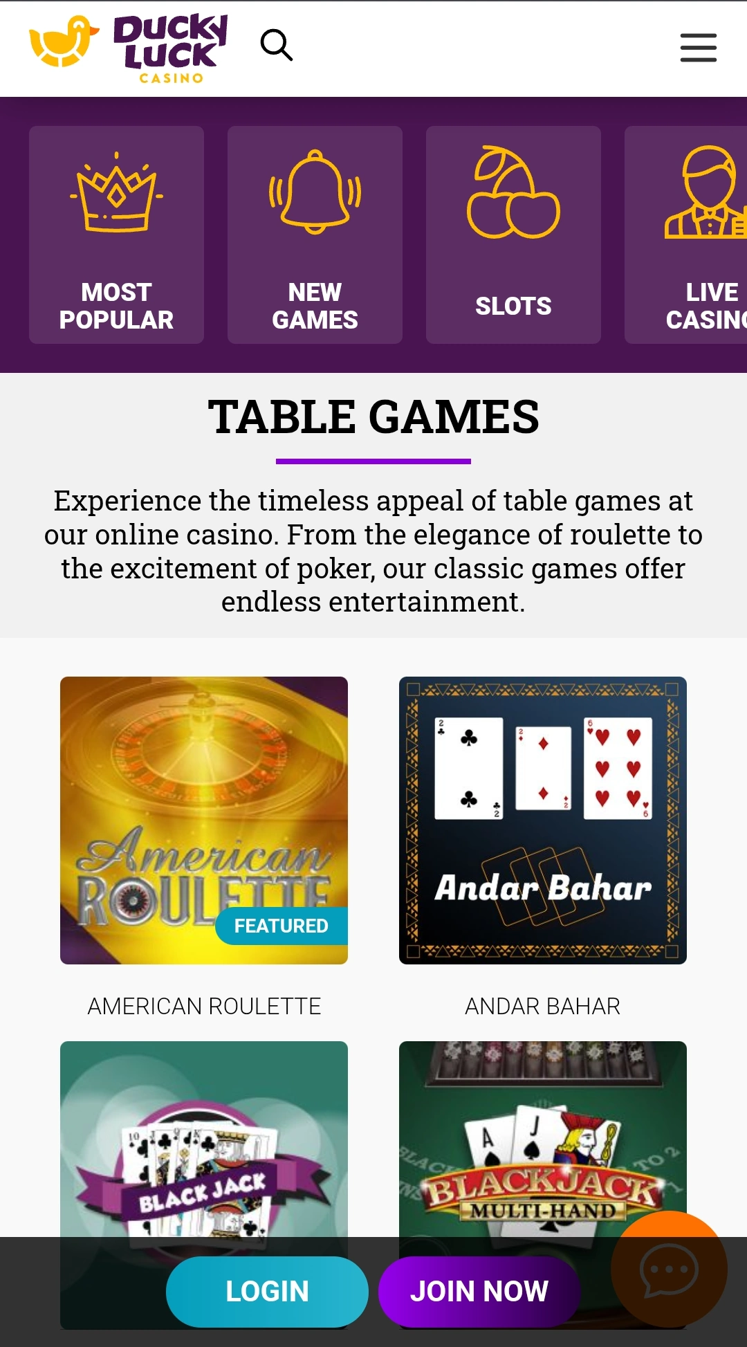 DuckyLuck Multihand Blackjack tables