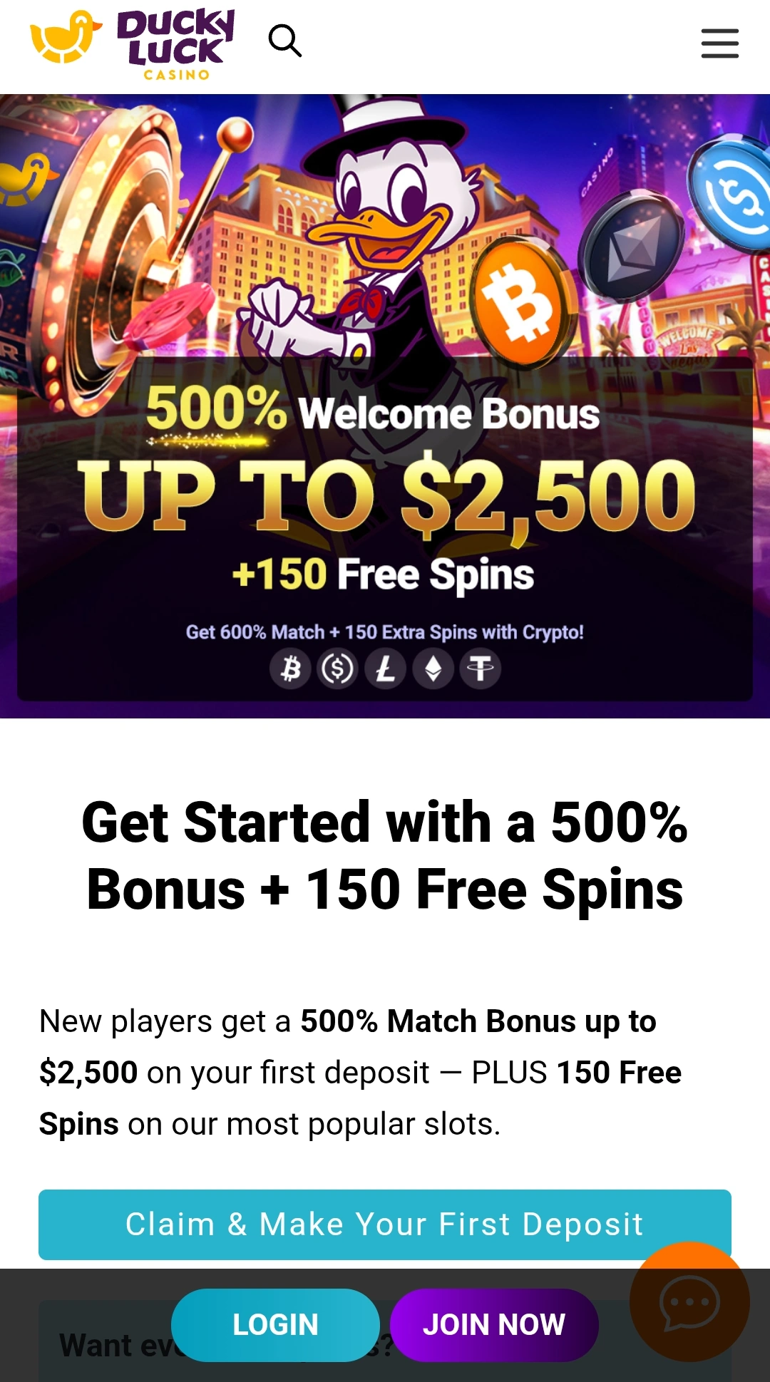 Welcome Bonus 500% + 150 Free Spins