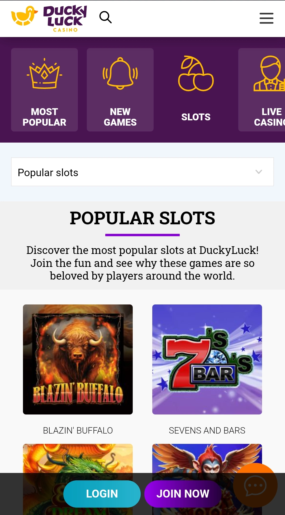 DuckyLuck Slots featuring Mythic Wolf and Golden Gorilla