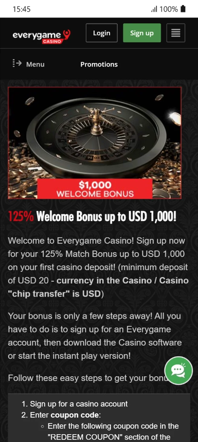 Everygame 125% Welcome Bonus