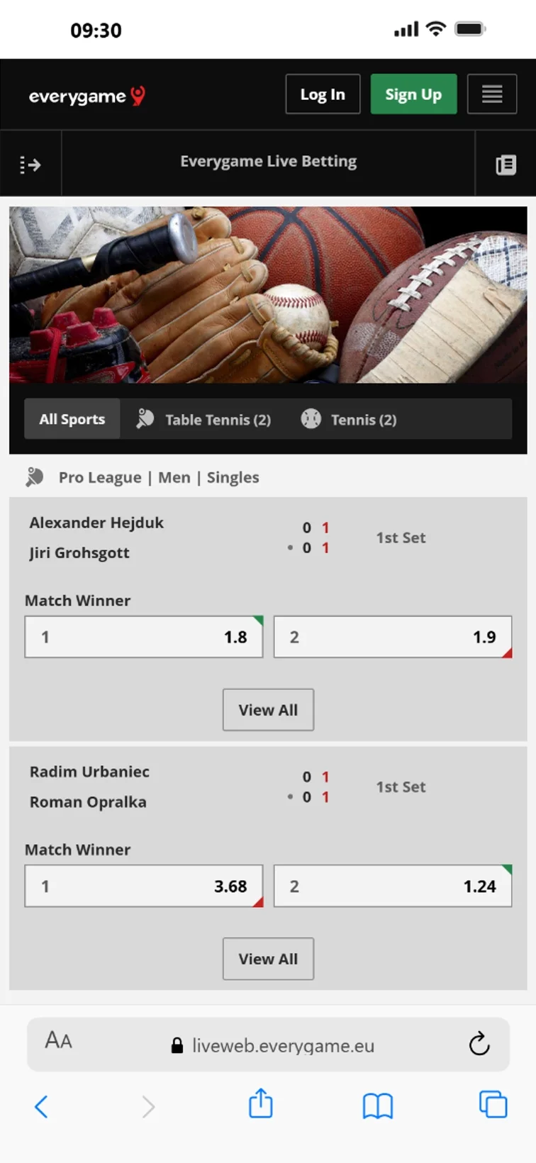 Everygame Live Betting Interface