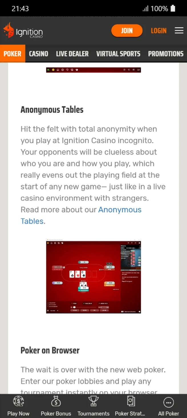 Anonymous cash game tables