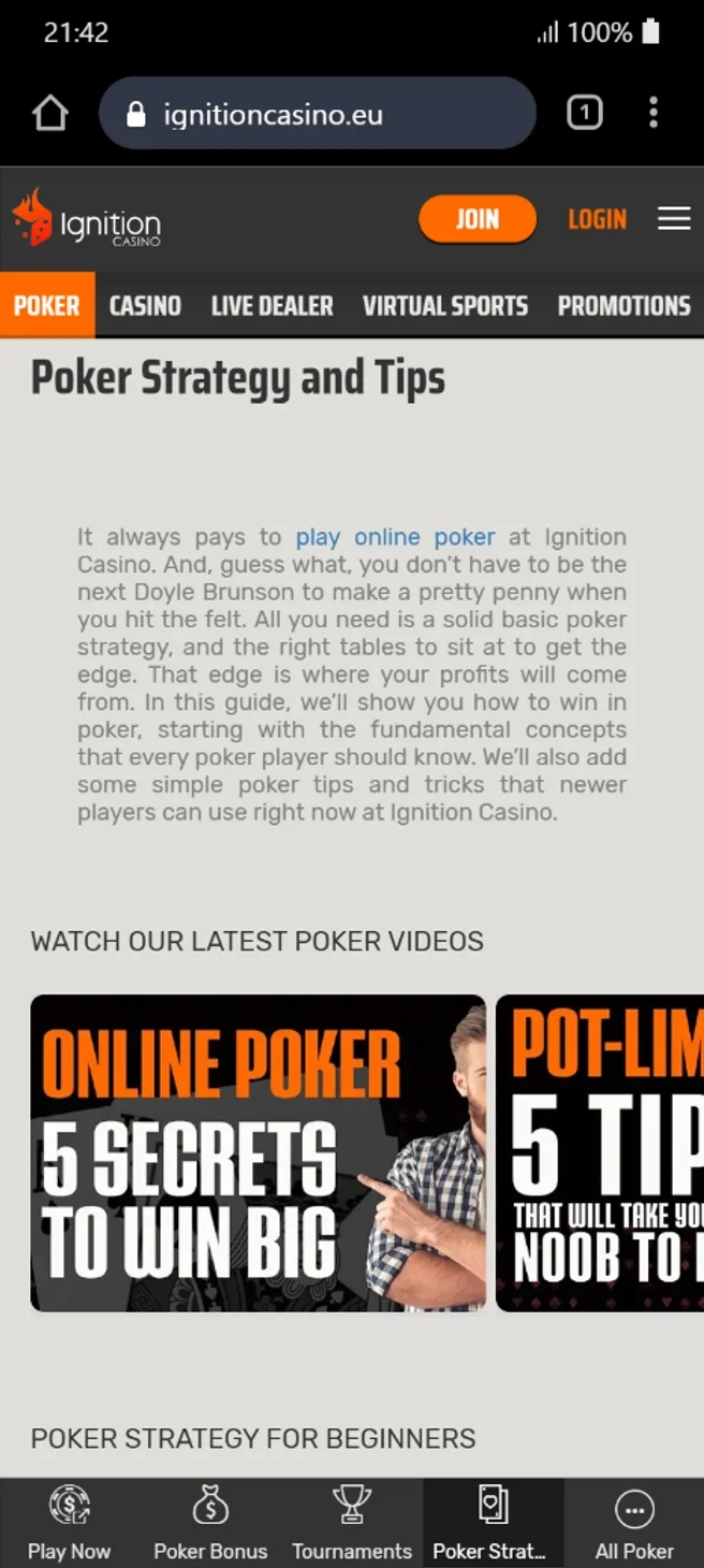 PWA mobile lobby interface