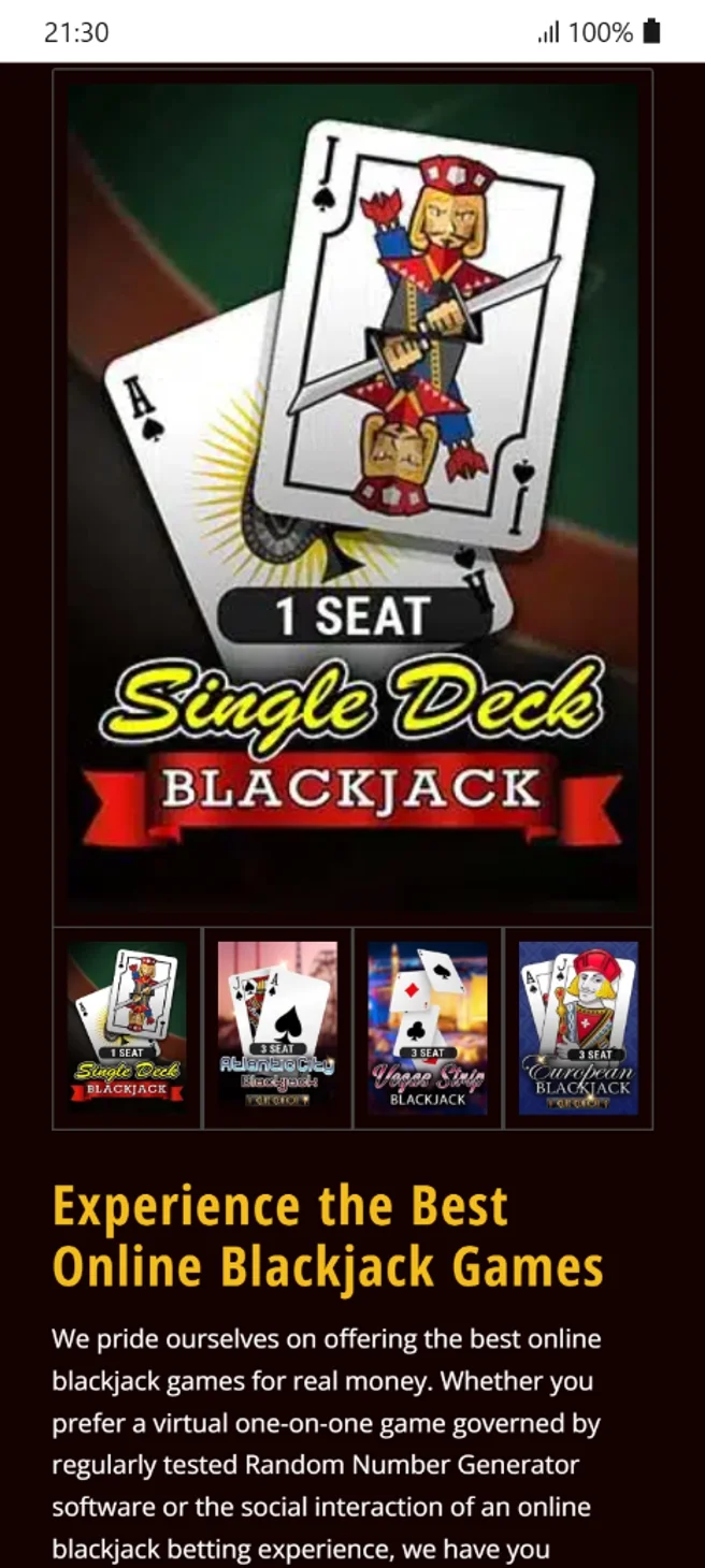Blackjack variants at Lucky Creek