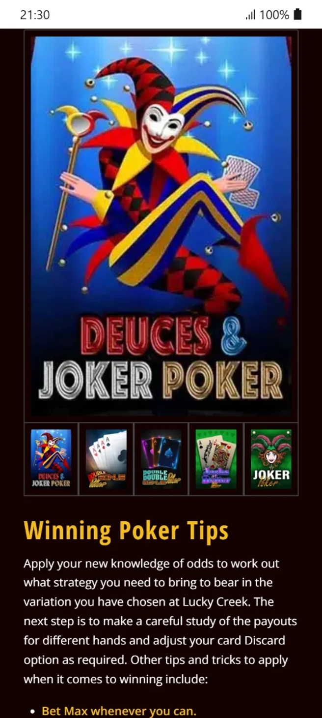 Video Poker options