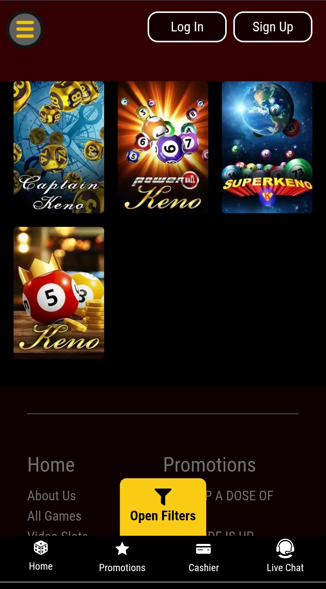 Keno Games at Mandarin Palace