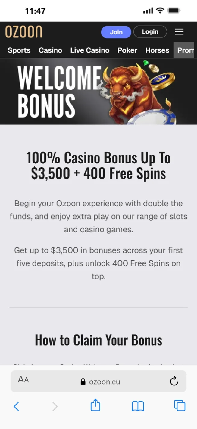 Ozoon 100% Welcome Bonus