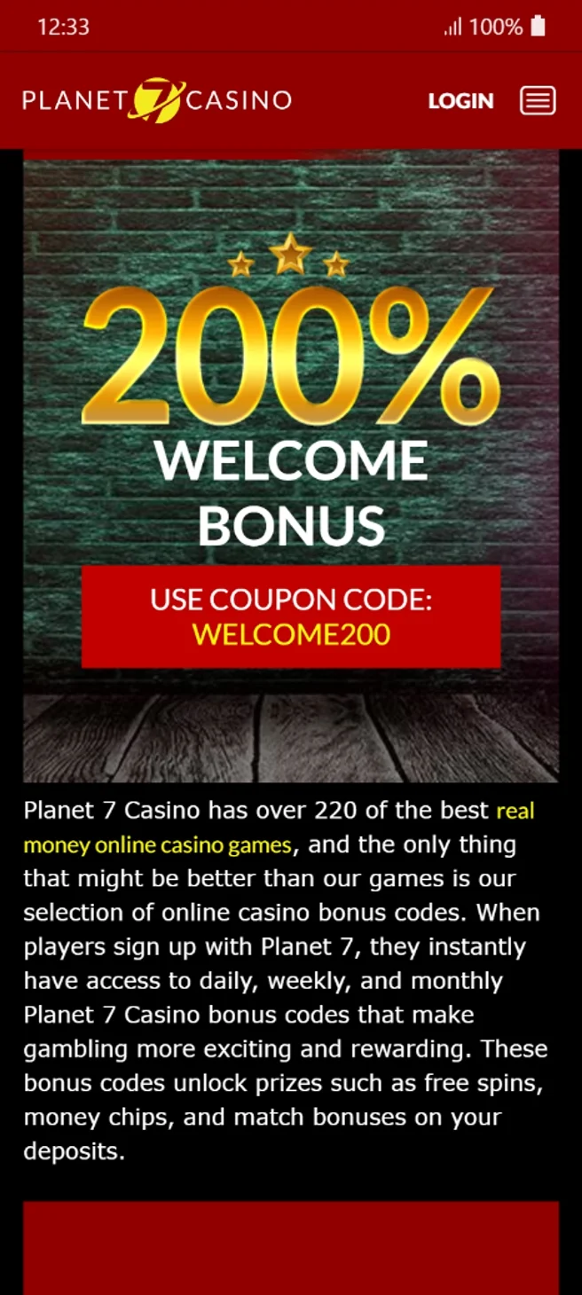 Planet 7 Welcome Bonus 200%