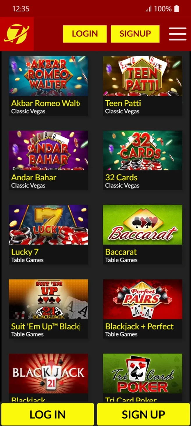 Planet 7 Table Games Blackjack Roulette