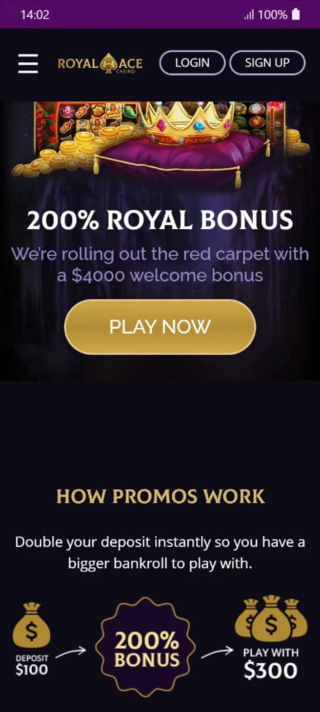 Royal Ace 200% Welcome Bonus