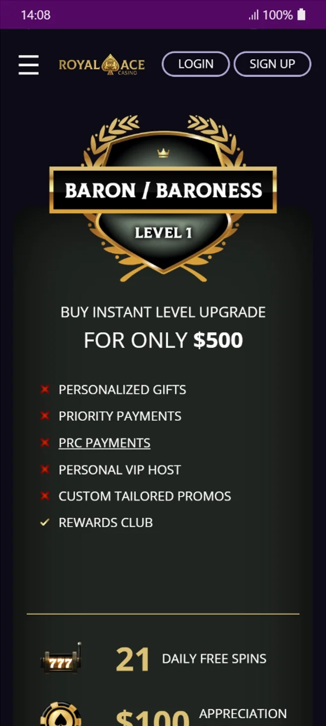 Royal Ace VIP Program Rewards