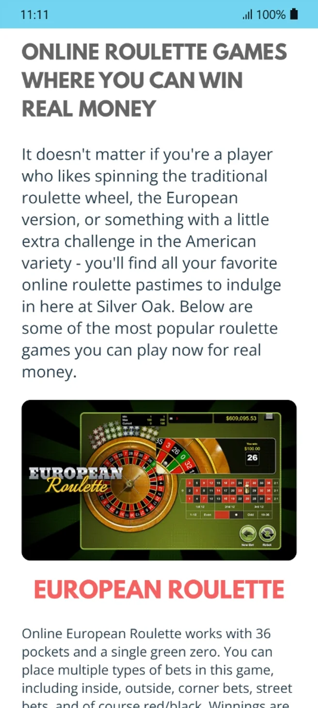 Silver Oak Table Games Blackjack Roulette