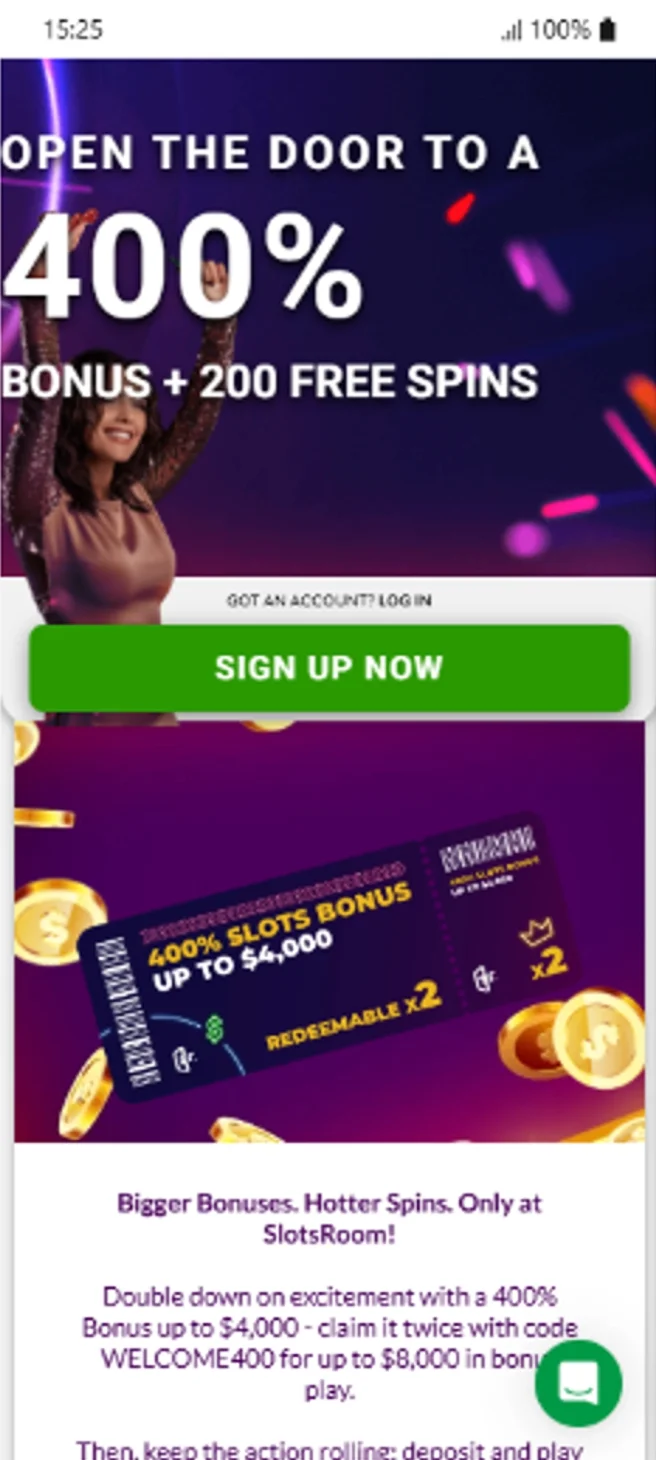 SlotsRoom 400% Welcome Bonus