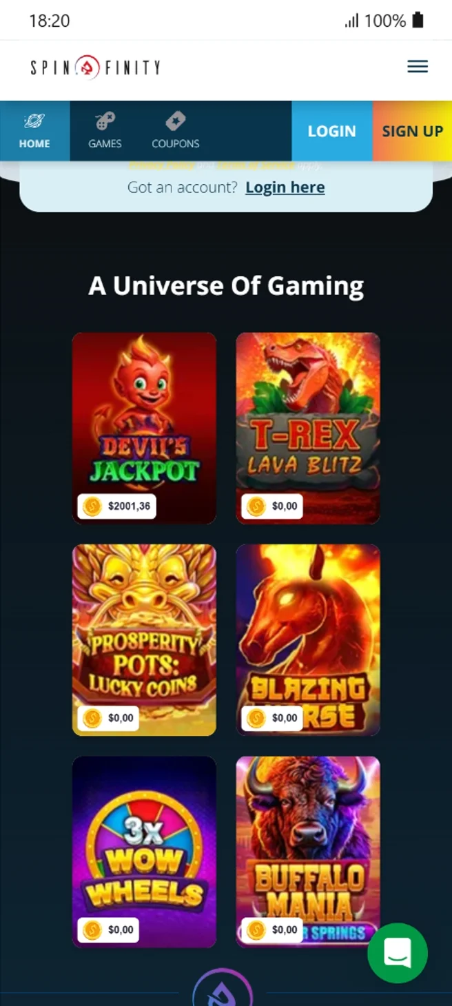 Spinfinity Devil's Jackpot Featured Game