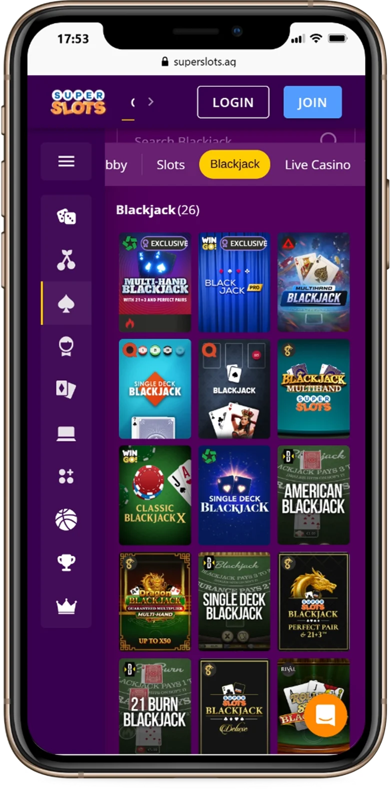 Blackjack variants at Super Slots