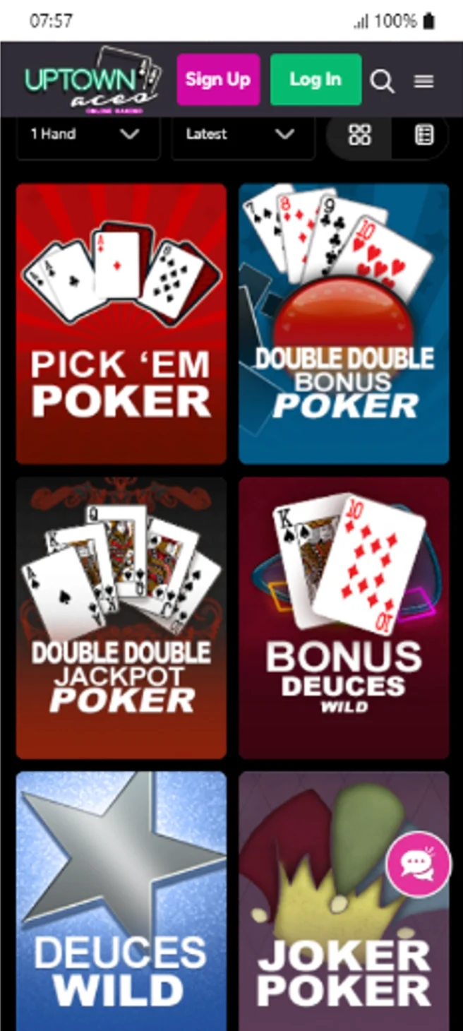 Uptown Aces Video Poker Games