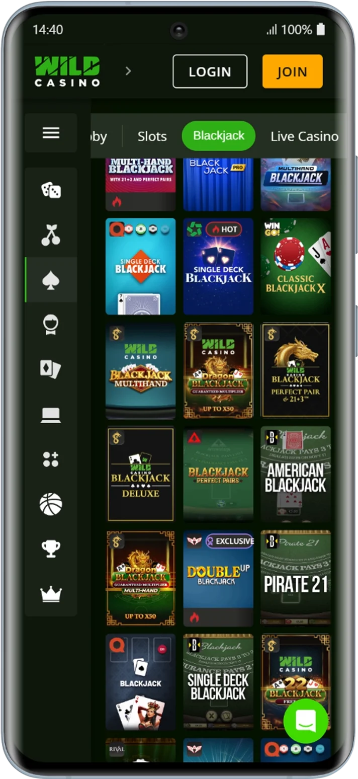 Blackjack variants at Wild Casino
