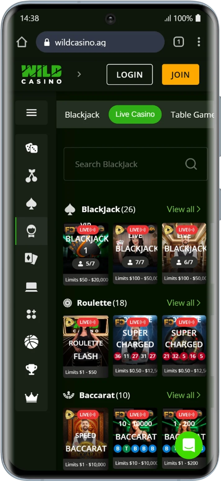 Wild Casino Live Dealer with 81 tables