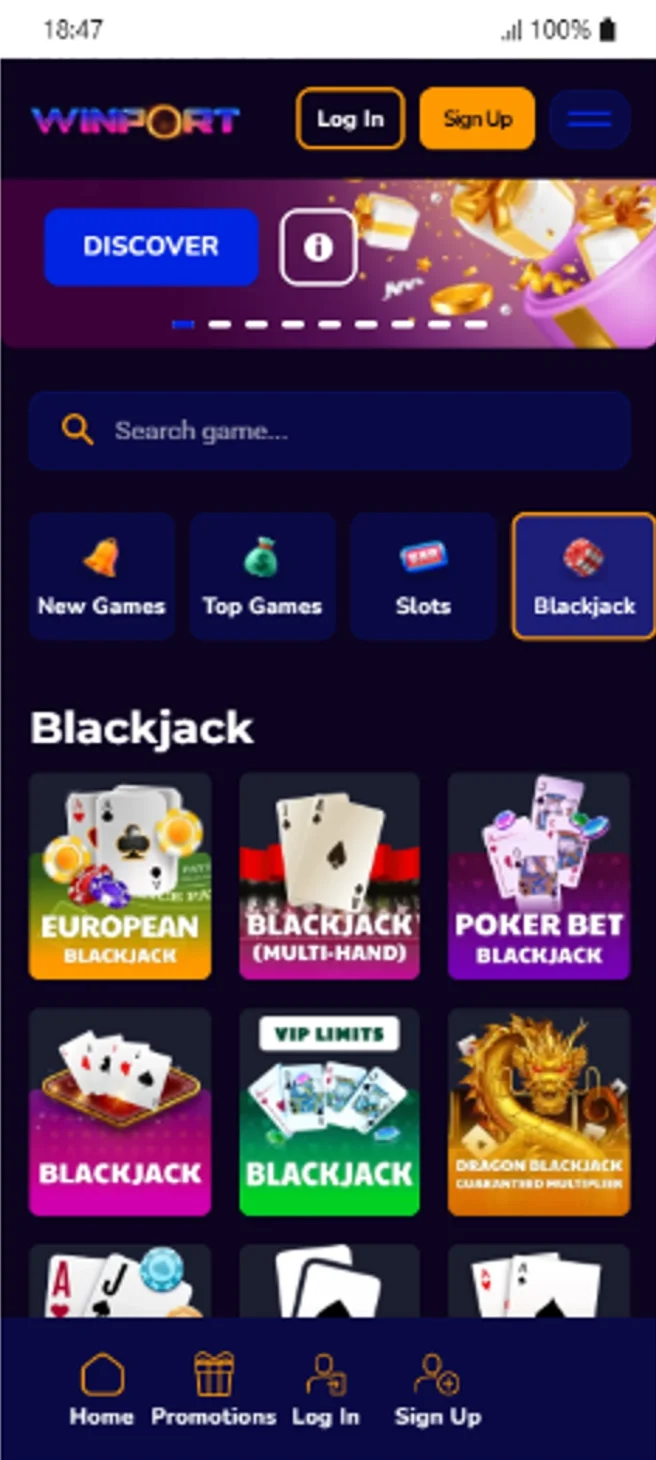 WinPort Blackjack tables